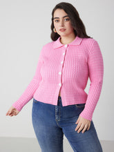 Knit Collar Solid Button Cardigan Curve & Plus