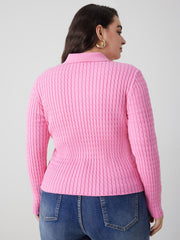 Knit Collar Solid Button Cardigan Curve & Plus