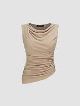 Cowl Neck Solid Ruched Crop Tank Top