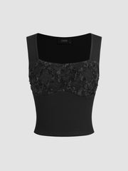 Rib Knit Rose Lace Crop Top