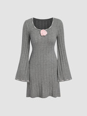 Knitted Rosette Scoop Neck Mini Dress