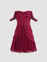 Mesh Off-shoulder Ruffle Hem Mini Dress