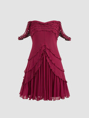 Mesh Off-shoulder Ruffle Hem Mini Dress