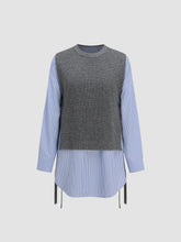Round Neck Knit Vest Patchy Mini Shirt Dress
