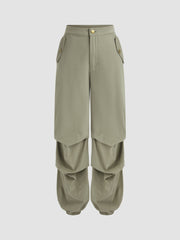 Mid Rise Solid Button Joggers