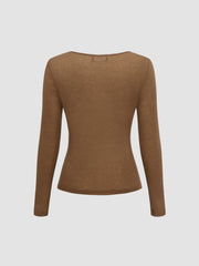 Square Neck Solid Long Sleeve Top