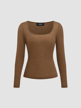 Square Neck Solid Long Sleeve Top