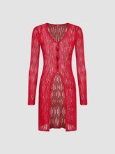 V-neck Solid Hollow Out See-through Knitted Cardigan