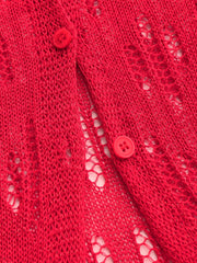 V-neck Solid Hollow Out See-through Knitted Cardigan