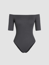 Rib Off-shoulder Solid Bodysuit