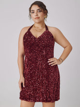 Sequin V-neck Halter Mini Dress Curve & Plus