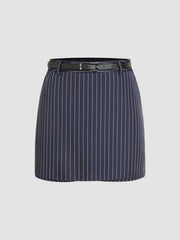 Low Rise Striped Mini Skort With Belt