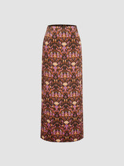 Mid Rise Aztec Split Maxi Skirt