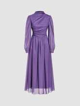 Solid Ruched Puff Sleeve Maxi Dress