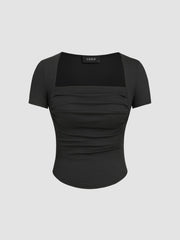 Square Neck Ruched Short Sleeve Tee