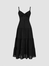 Woven V-neck Solid Ruffle Hem Midi Dress