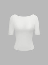 CIDERCONTOUR Double Layered Boat Neck Solid Backless Short Sleeve Top