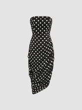 Spot Asymmetrical Hem Ruched Tube Midi Dress