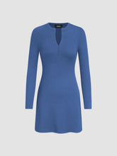 Round Neck Solid Zipper Mini Dress