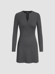 Round Neck Solid Zipper Mini Dress