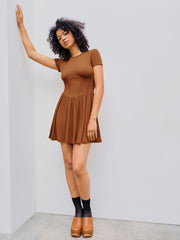Round Neck Solid Corset Ruffle Knitted Mini Dress