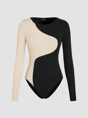 Rib Round Neck Contrasting Bodysuit