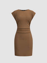 Boat Neck Ruched Solid Mini Dress