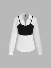 Woven Collar Two Tone Long Sleeve Shirt