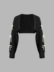 Cable Knit Bowknot Long Sleeve Shrug