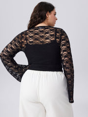 Floral Lace V-neck Top & Solid Cami Top Curve & Plus