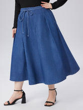Denim Middle Waist Knotted Ruffle Midi Skirt Curve & Plus