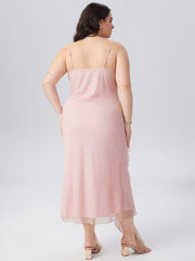 Mesh Ruffle Hem Ruched Midi Dress Curve & Plus