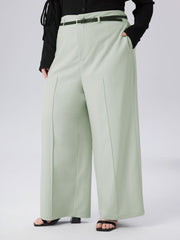 Solid Mid Waist Belted Pleated Pocket Trousers Curve & Plus