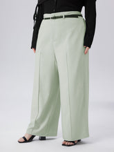 Solid Mid Waist Belted Pleated Pocket Trousers Curve & Plus