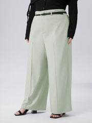 Solid Mid Waist Belted Pleated Pocket Trousers Curve & Plus