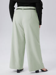 Solid Mid Waist Belted Pleated Pocket Trousers Curve & Plus