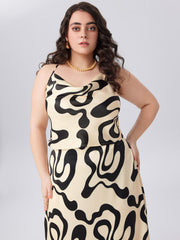 Satin Cowl Neck Abstract Stripe Crop Cami Top & Midi Skirt Curve & Plus