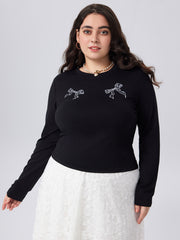 Bowknot Long Sleeve Top Curve & Plus