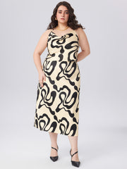 Satin Cowl Neck Abstract Stripe Crop Cami Top & Midi Skirt Curve & Plus