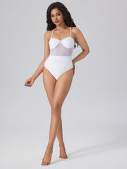 Shaping Solid Mesh Patchy One Piece Swimsuit