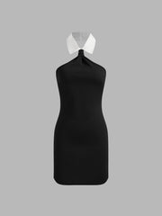 Satin Collar Contrasting Binding Mini Dress