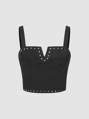 V-neck Studded Zipper Crop Top