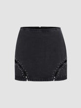 Denim Low Rise Studded Cut Out Mini Skirt