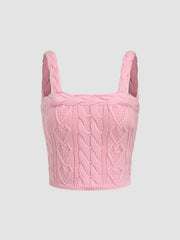 Cable Knitted Square Neck Crop Tank Top