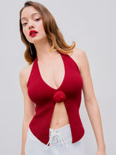 Halter Neck Rosette Knitted Crop Top