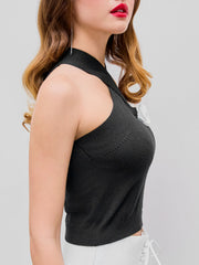 Stand Collar Rosette Knitted Crop Top