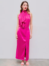 Satin Stand Collar Bowknot Top & Split Maxi Skirt