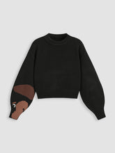Round Neck Goose Pattern Sleeve Knitted Top