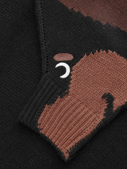 Round Neck Goose Pattern Sleeve Knitted Top