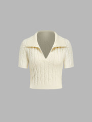 V-neck Knitted Crop Short Sleeve Top